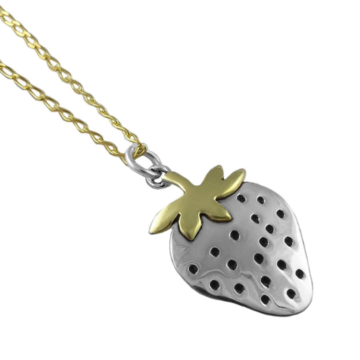 Juicy Strawberry Two Tone Pendant Necklace
