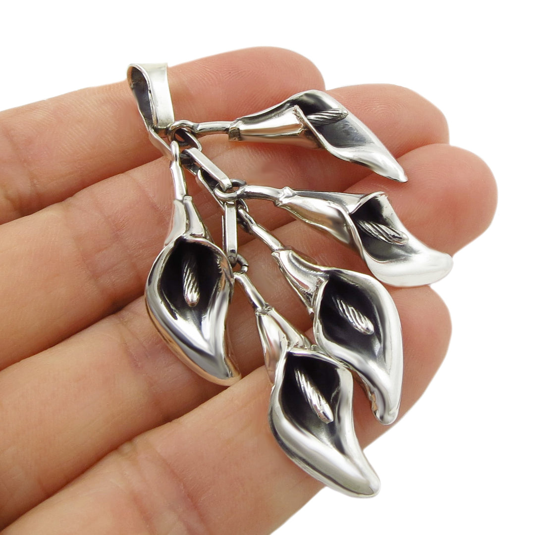 Silver Calla Lily Flower Pendant Necklace