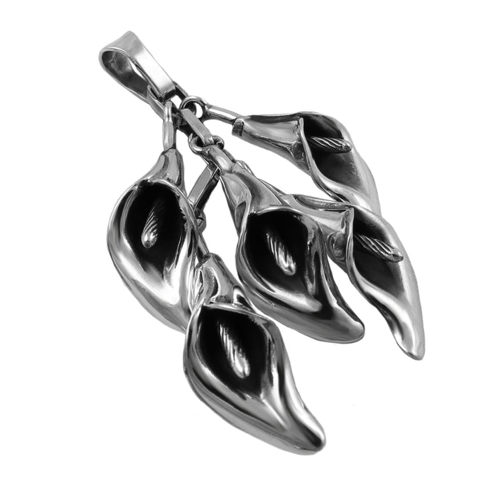 Silver calla lily pendant on a white background