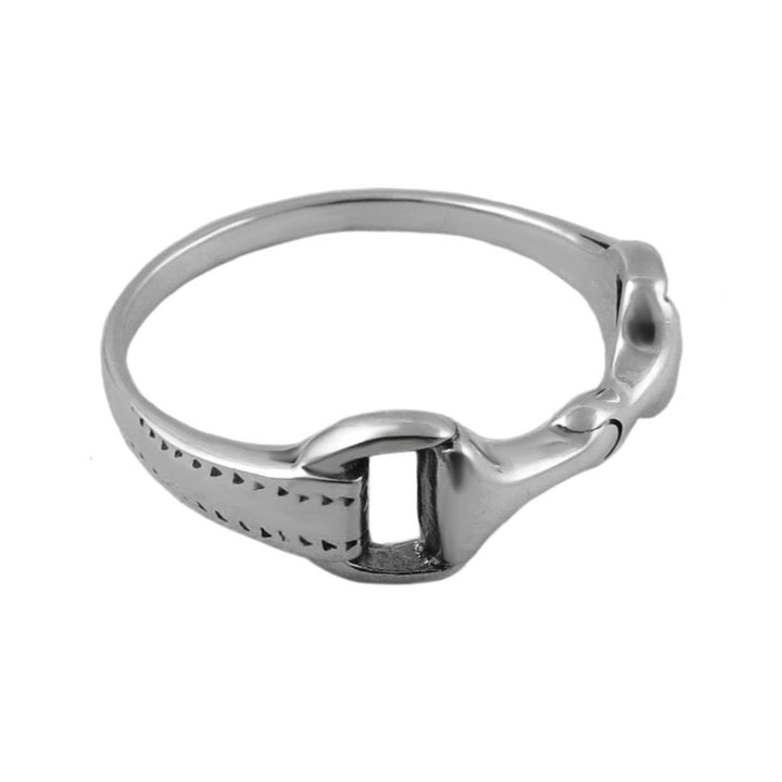 925 silver horse snafflebit ring for women on a white background