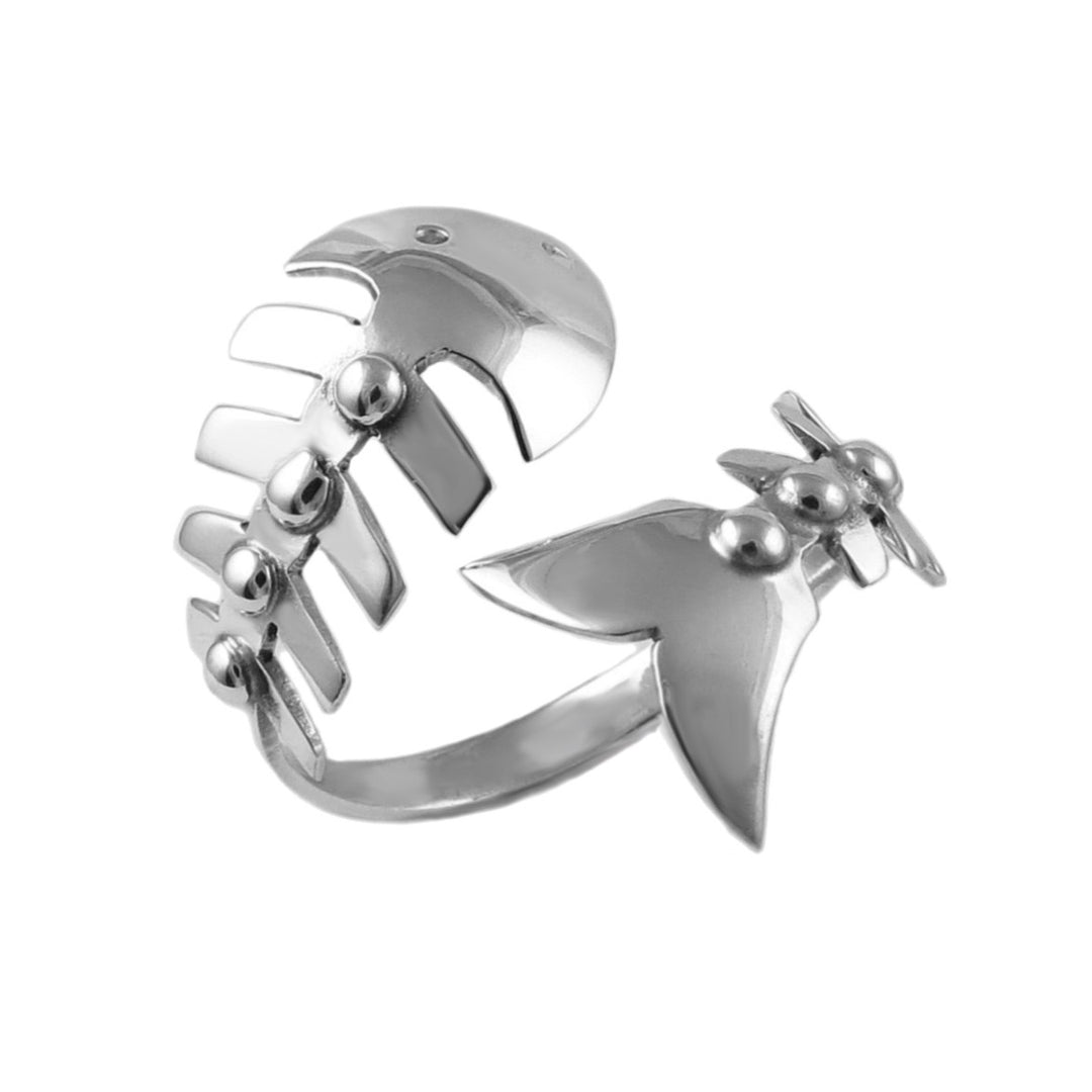 Silver Fish Skeleton Wrap Ring Handmade Jewellery