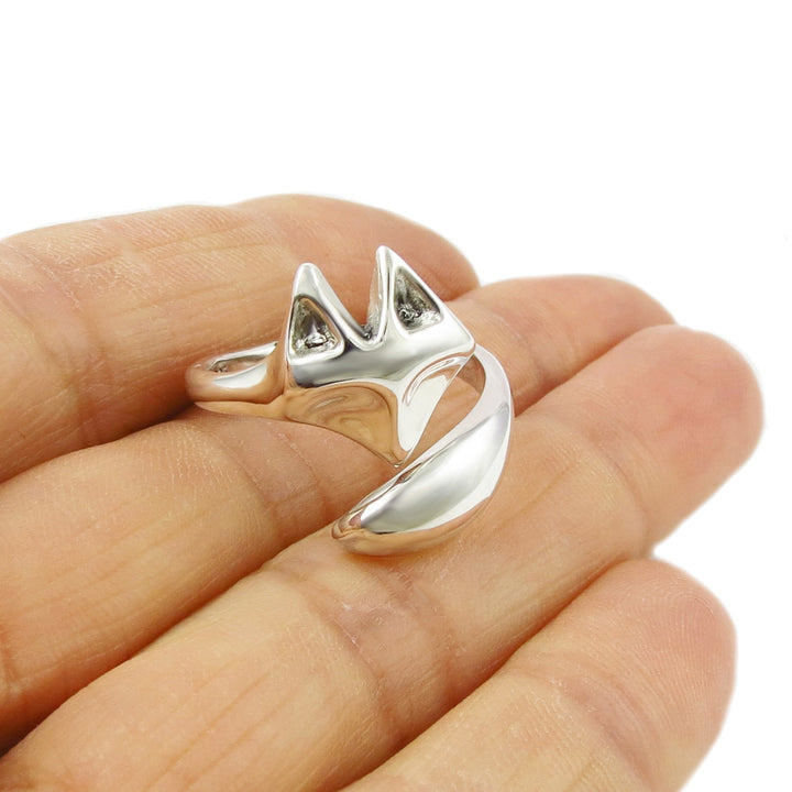 Overlap Solid 925 Sterling Silver Wrap Fox Ring