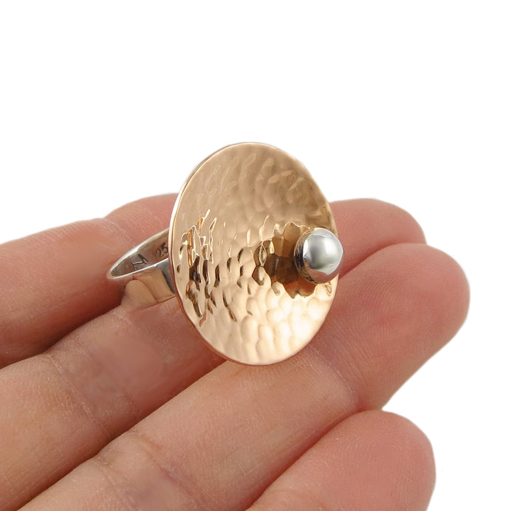 Two Tone Silver Cocktail Ring Adjustable Size