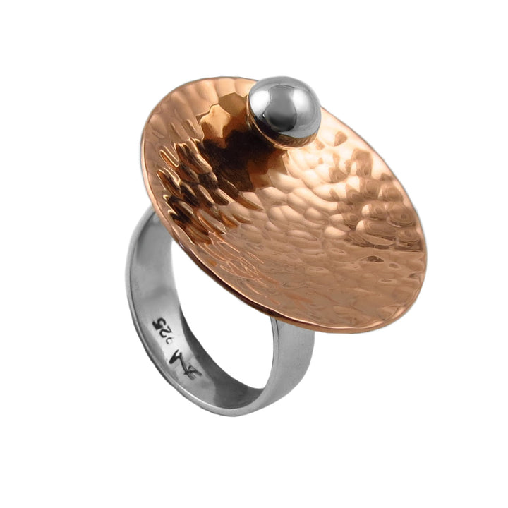 Two Tone Silver Cocktail Ring Adjustable Size