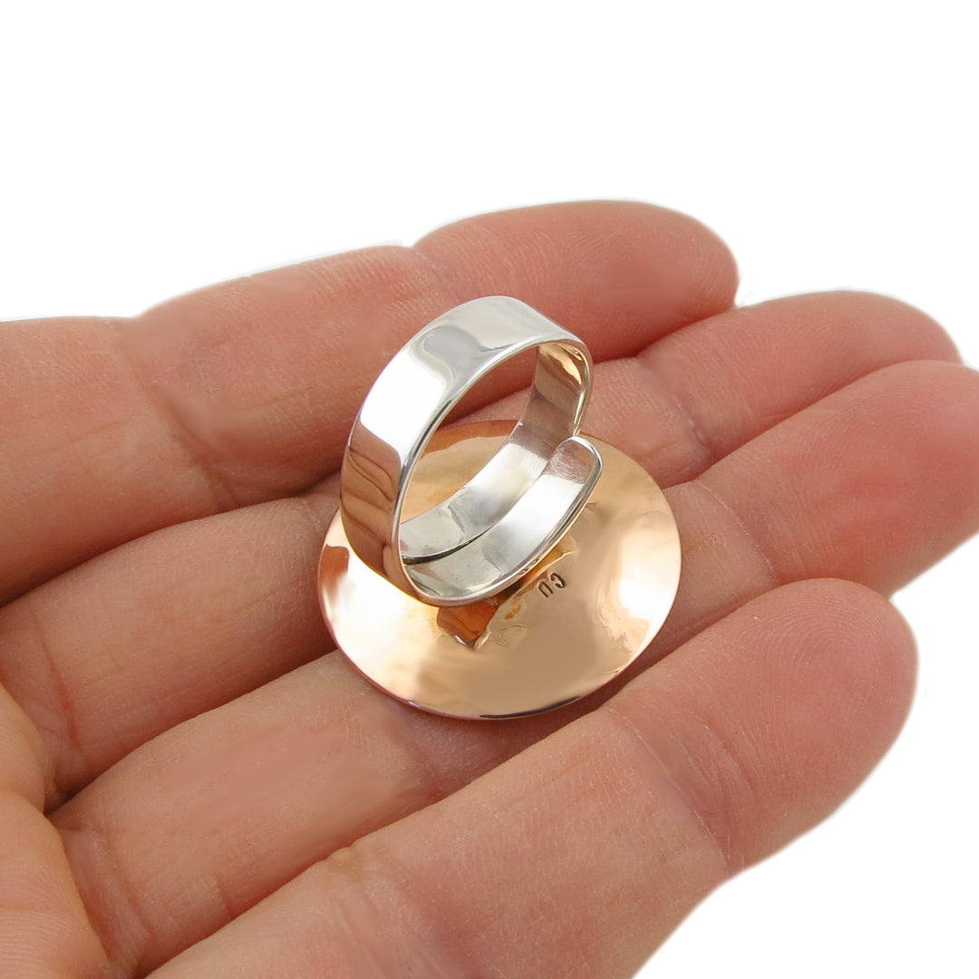 Two Tone Silver Cocktail Ring Adjustable Size