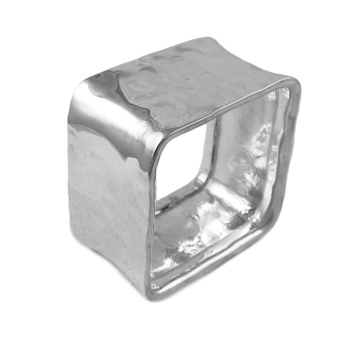 Modernist Square 925 Sterling Silver Wide Ring for Women