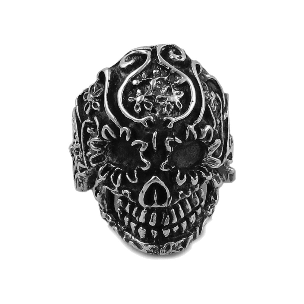 Wide Skull Head 925 Sterling Silver Biker Ring