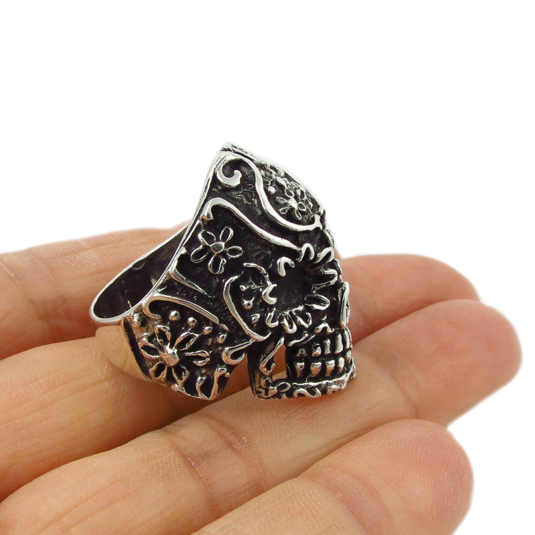 Wide Skull Head 925 Sterling Silver Rockabilly Bikers Ring