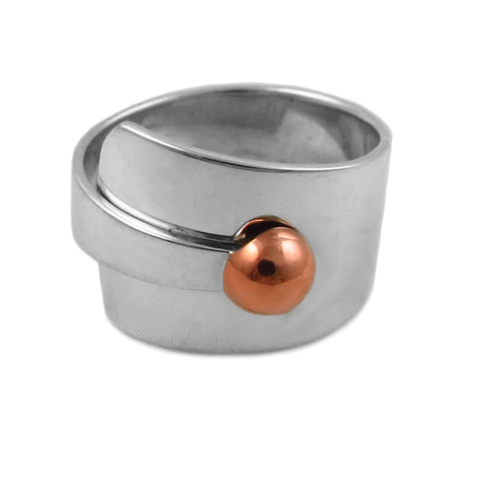 Copper and 925 Silver Wide Band and Bead Ring