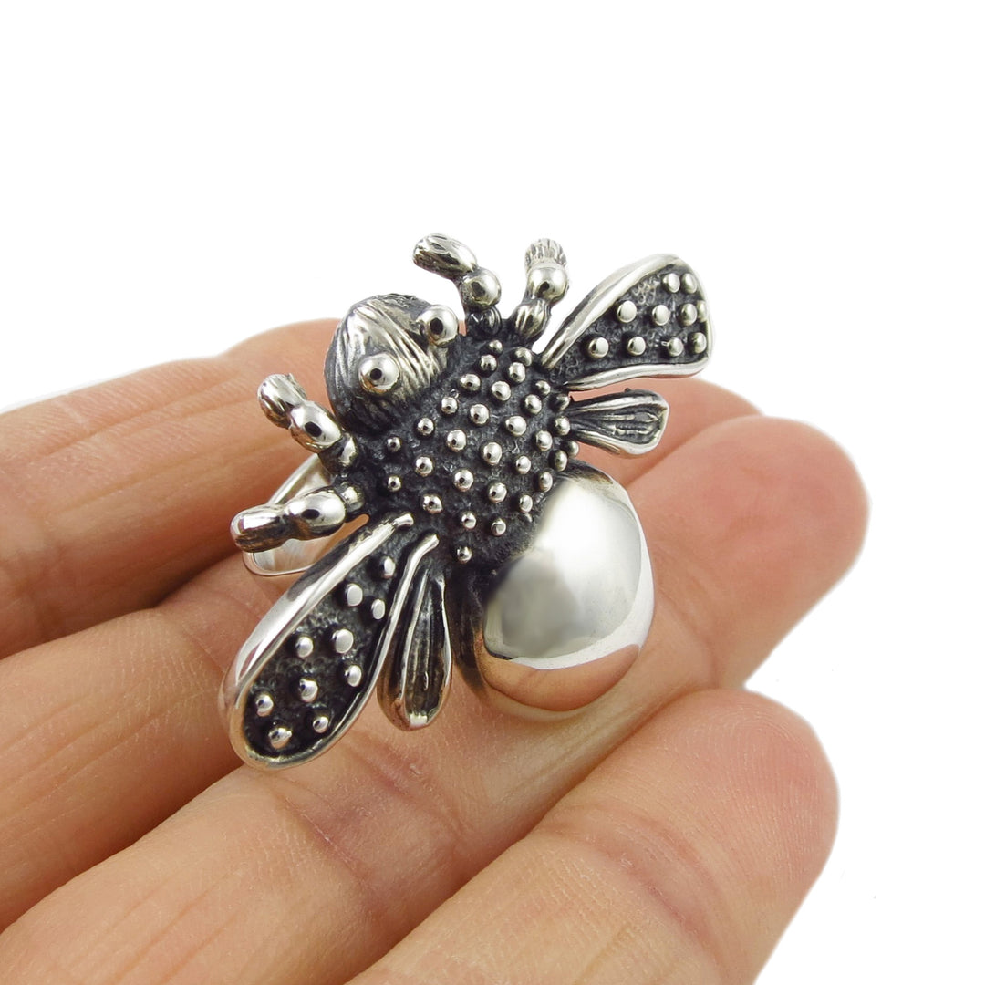 Large Bee Insect Hallmarked Sterling Silver Cocktail Ring