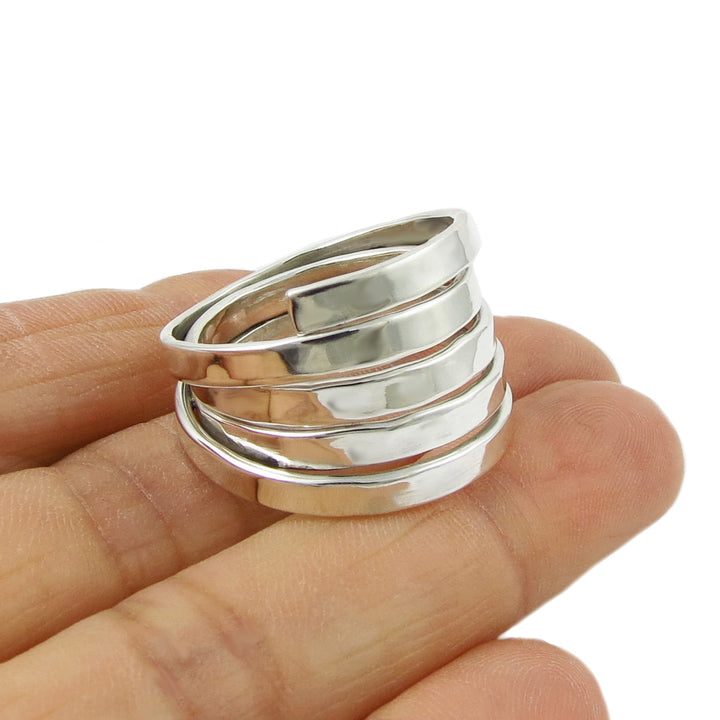 Large Hallmarked Sterling Silver Chunky Spiral Wrap Ring