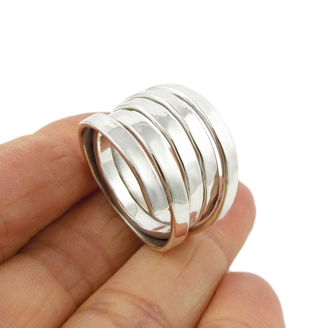 Large Hallmarked Sterling Silver Chunky Spiral Wrap Ring