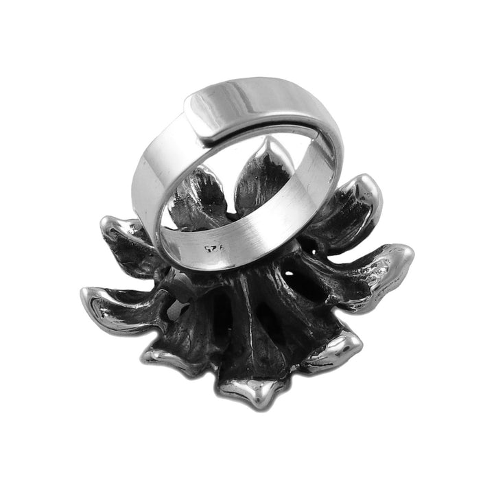 Handmade Large Flower Sterling Silver Adjustable Size Ring