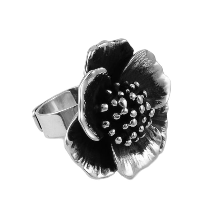 Chunky 925 Sterling Silver Poppy Flower Ring