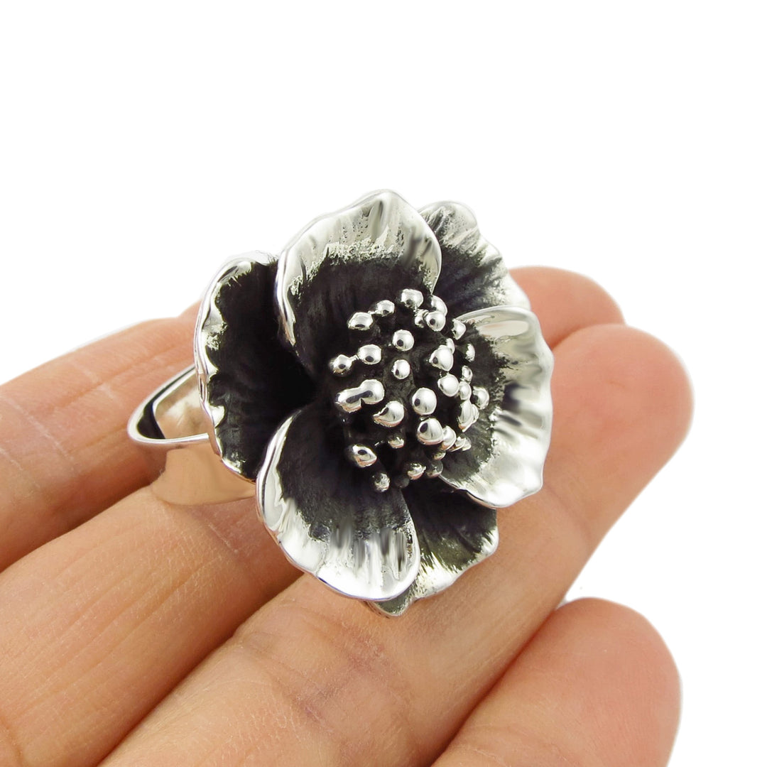 Sterling Silver Poppy Flower Ring