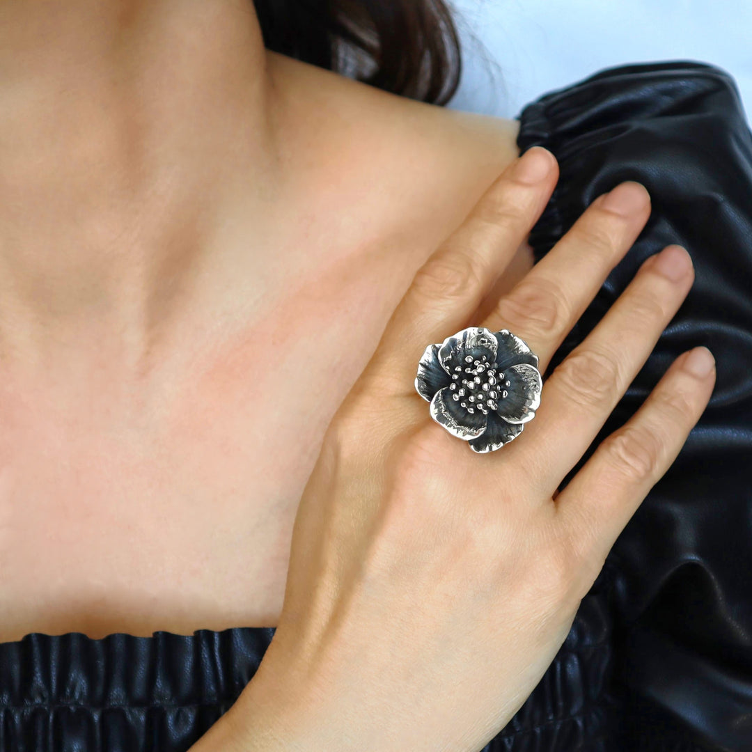 Sterling Silver Poppy Flower Ring