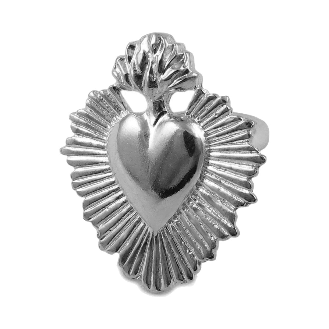 Flaming Sacred Heart Sterling Silver Ring
