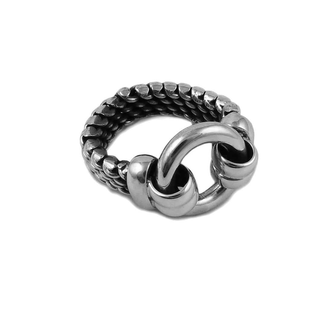 Chunky Herringbone Chain Circle Sterling Silver Ring