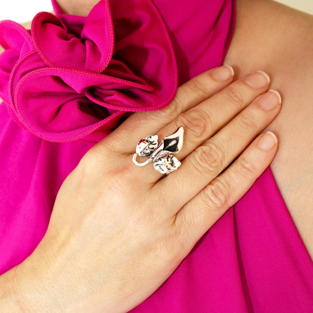 Calla Lily Flower 925 Sterling Silver Adjustable Ring