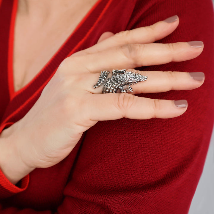 Statement Crocodile Ring in Sterling Silver
