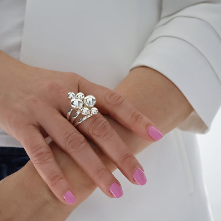 Silver Bolita Cluster Ladies Cocktail Ring