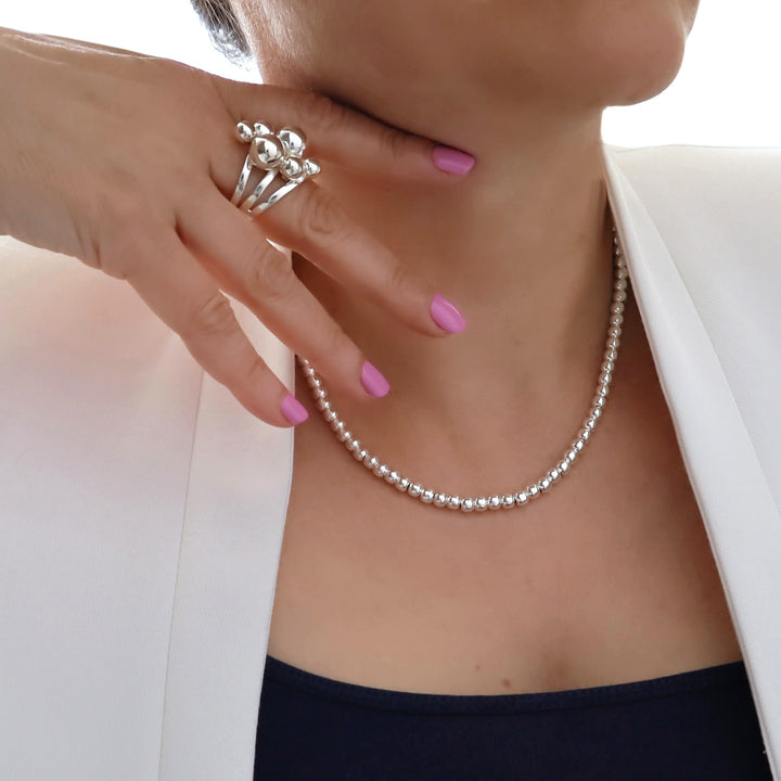 Silver Bolita Cluster Ladies Cocktail Ring