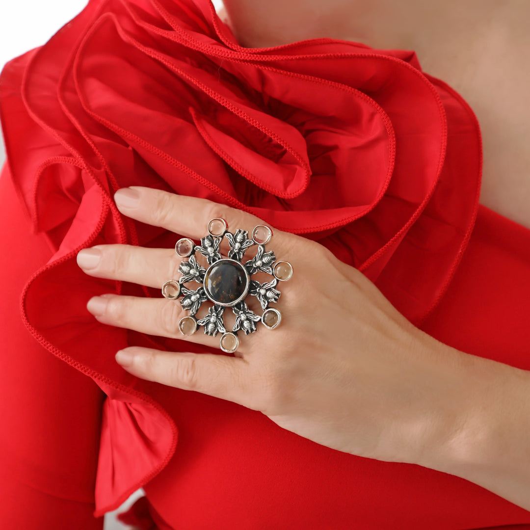 Queen Bee Amber Cocktail Ring in Sterling Silver