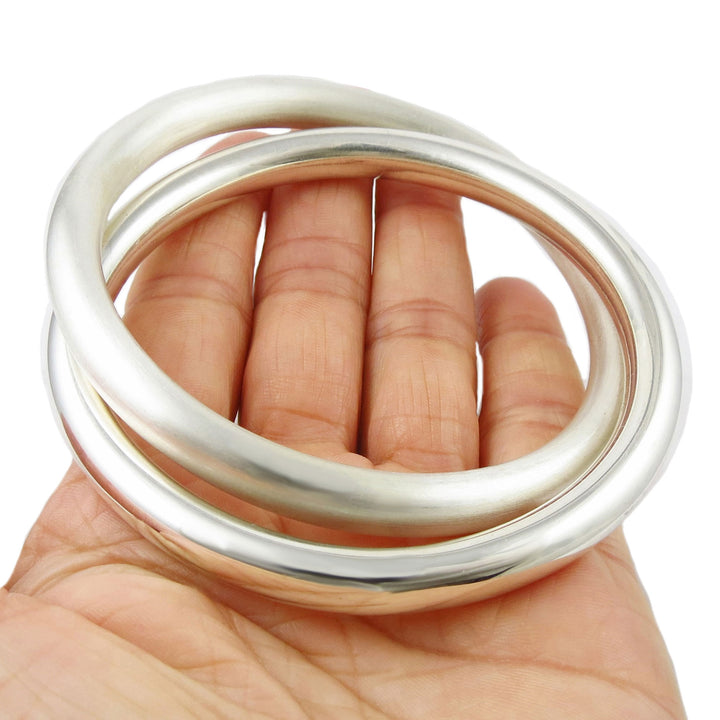 Mixed Finish Sterling Silver Bangles for Women