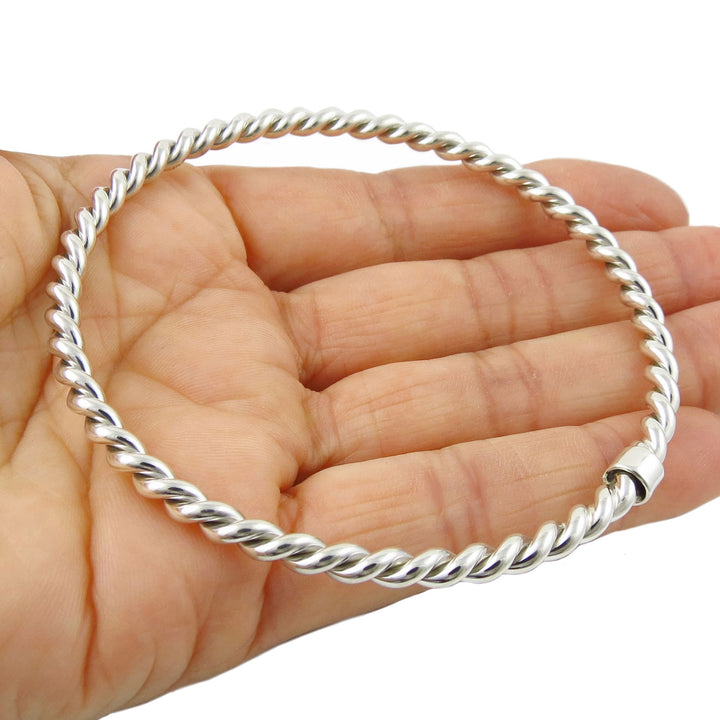 Large Sterling Silver Twisted Rope Circle Bangle