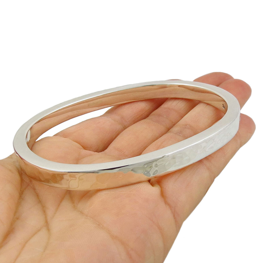 Chunky Hammered Sterling Silver Oval Bangle