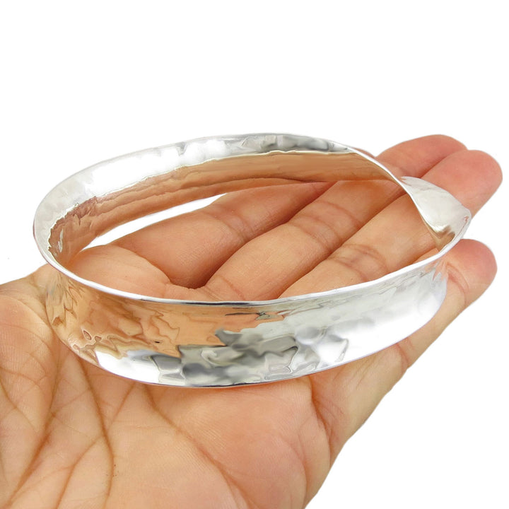 Hammered Mobius Strip Sterling Silver Bangle