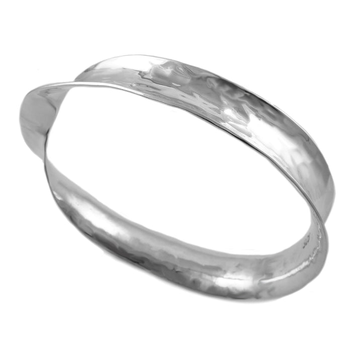 Hammered Mobius Strip Sterling Silver Bangle