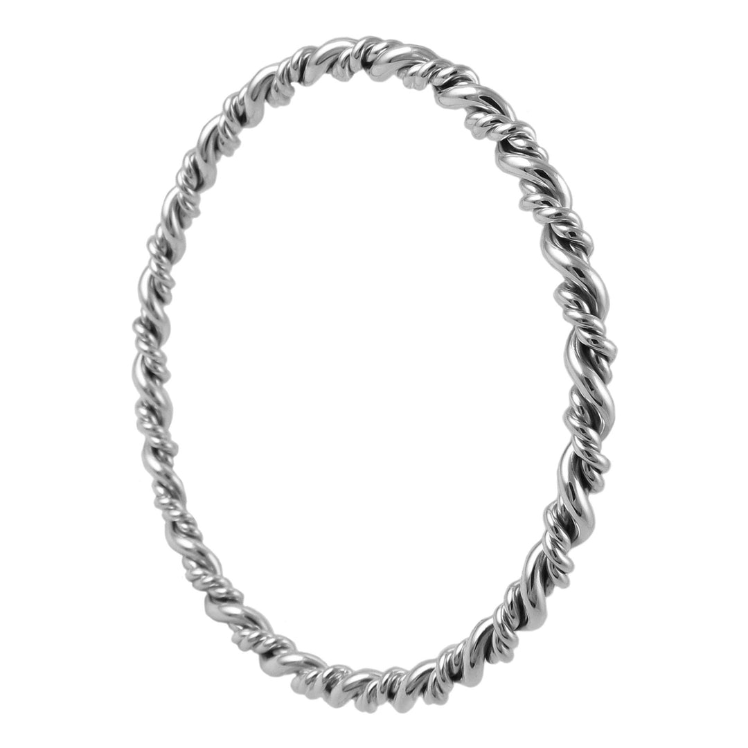 Silver twisted bangle on a white background