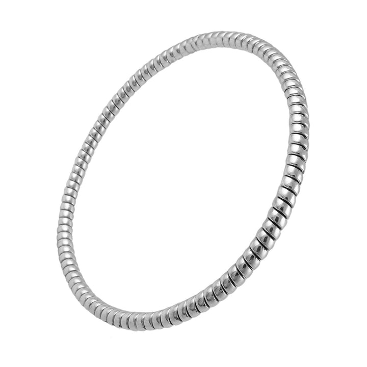 Large UK 925 sterling silver bangle with hand twisted cable rope detail on a white background