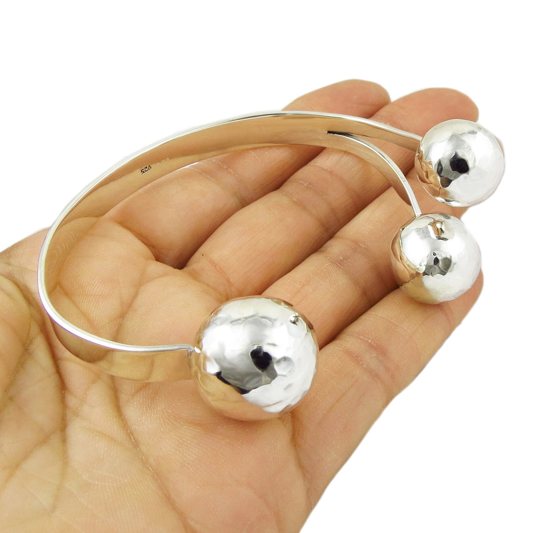 Ball Bead Sterling Silver Bracelet Cuff