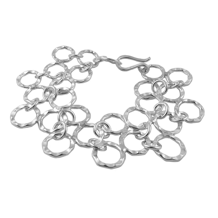 Wide Triple Circle Sterling Silver Hammered Bracelet