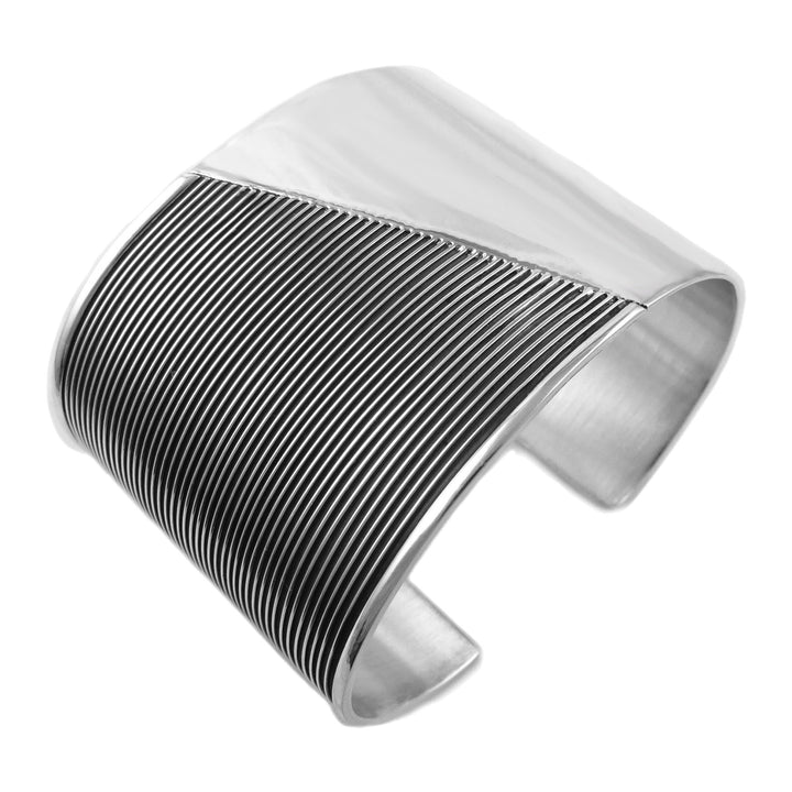 Wide Modern Sterling Silver Line Bracelet Cuff