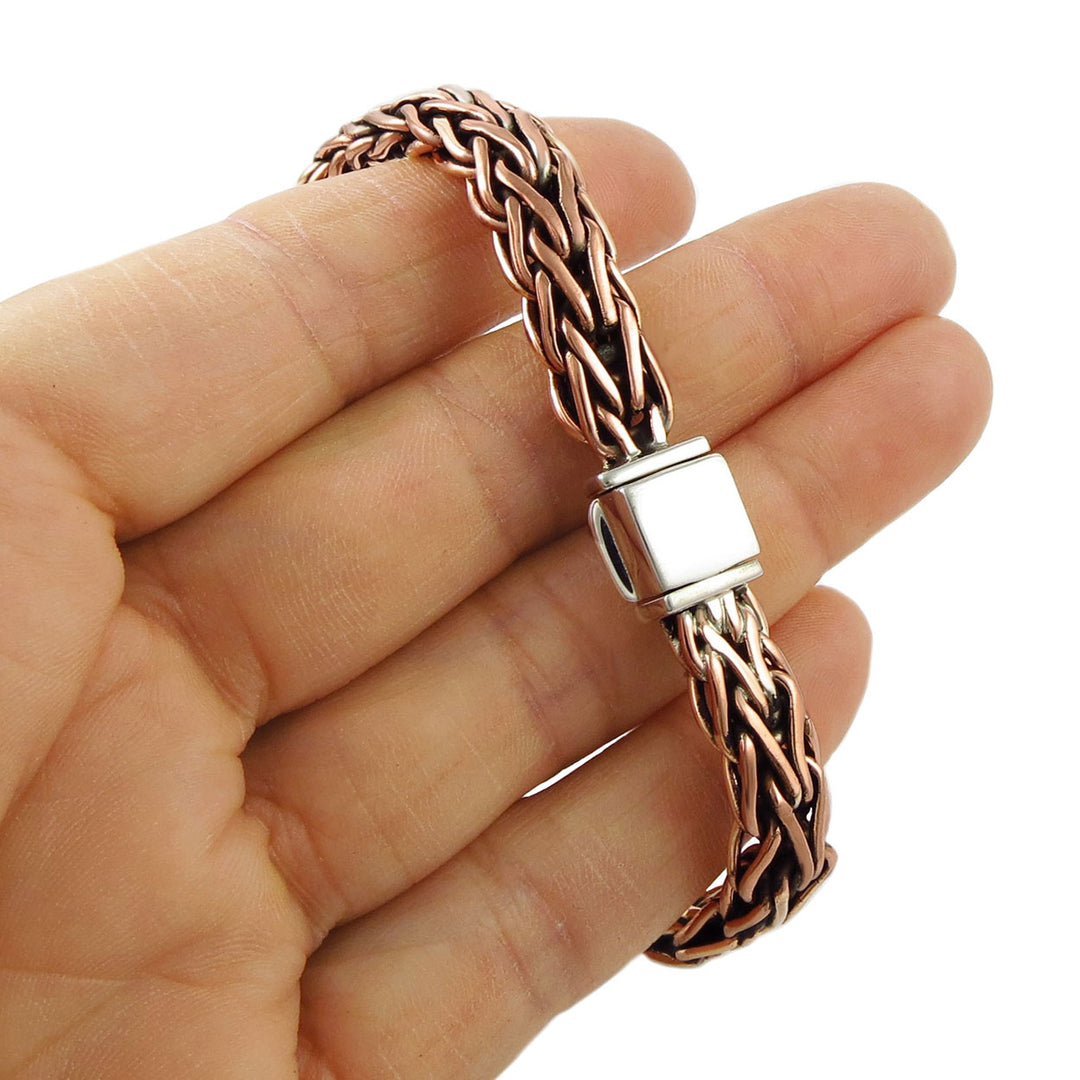 Solid Copper and 925 Silver Woven Bracelet