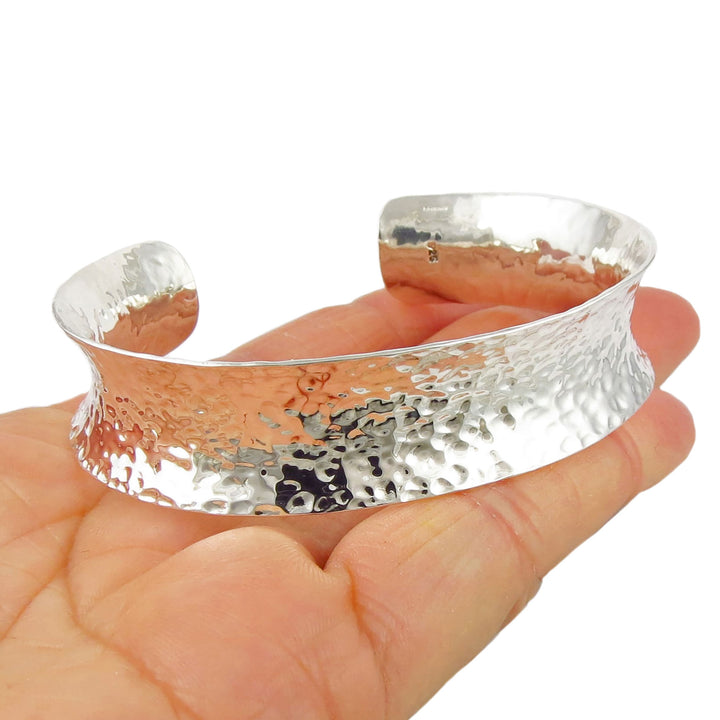 Wide Hammered Sterling Silver Concave Bracelet Cuff