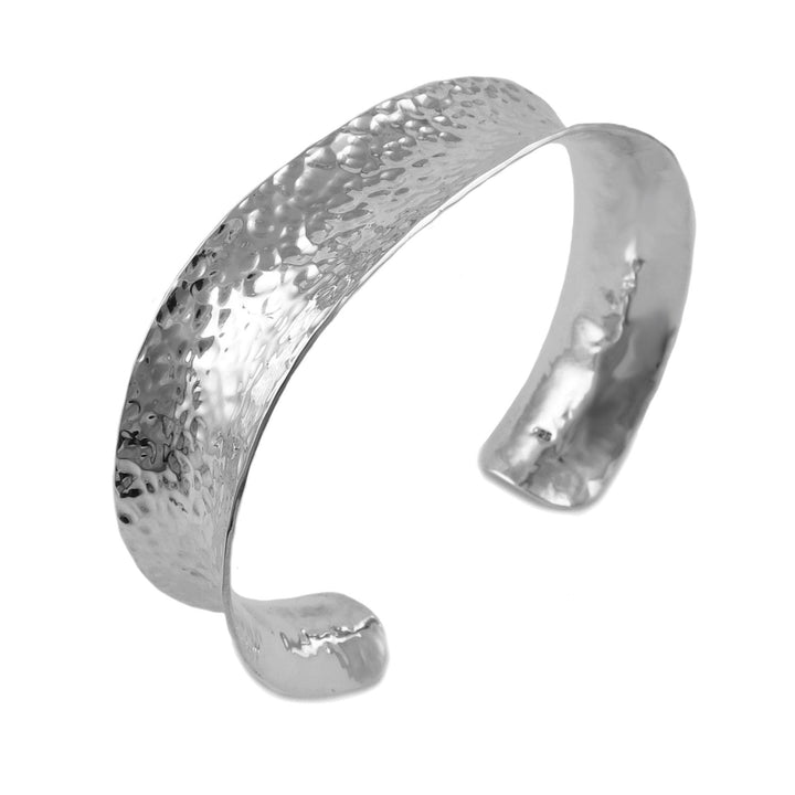 Wide Hammered Sterling Silver Concave Bracelet Cuff