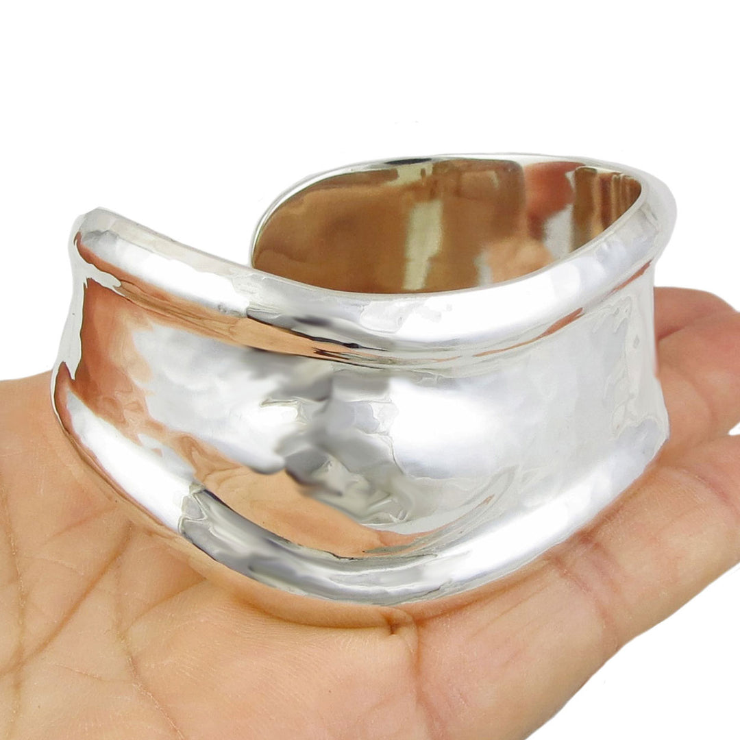 Narrow Hammered Ulna Bone Sterling Silver Bracelet Cuff