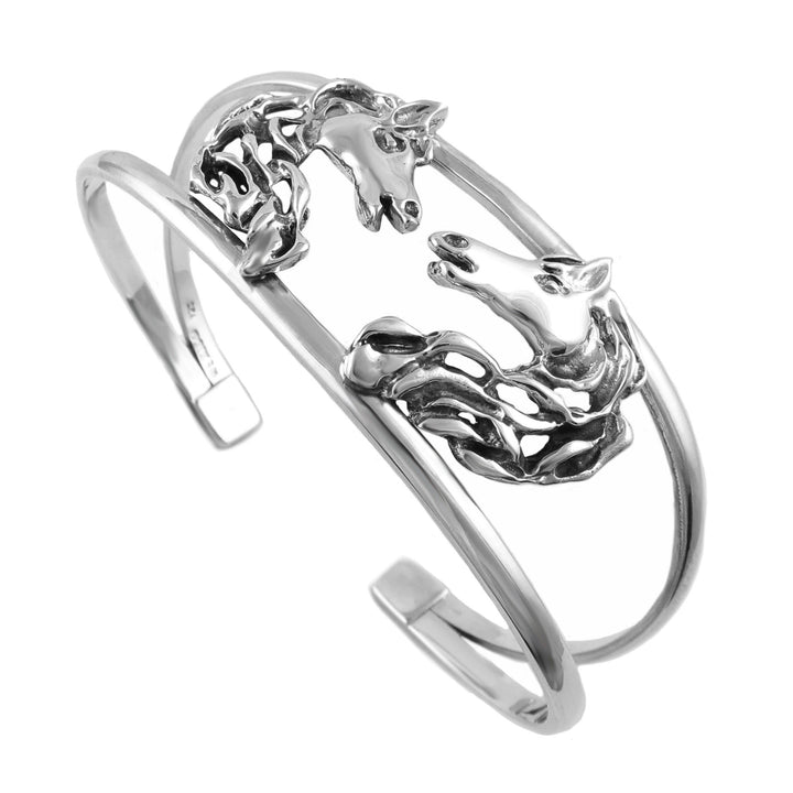 Wide Statement Sterling Silver Horse Head Bracelet Cuff