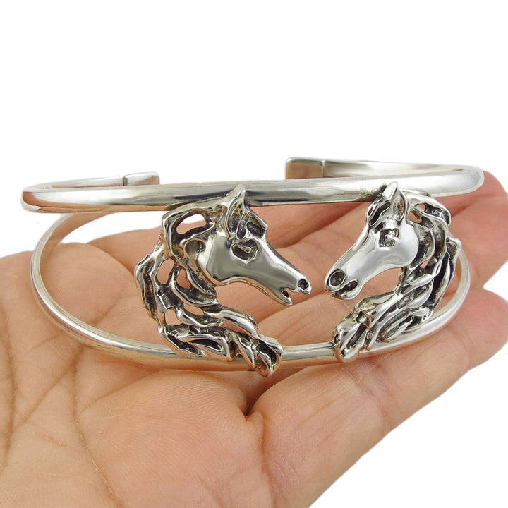 Wide Statement Sterling Silver Horse Head Bracelet Cuff