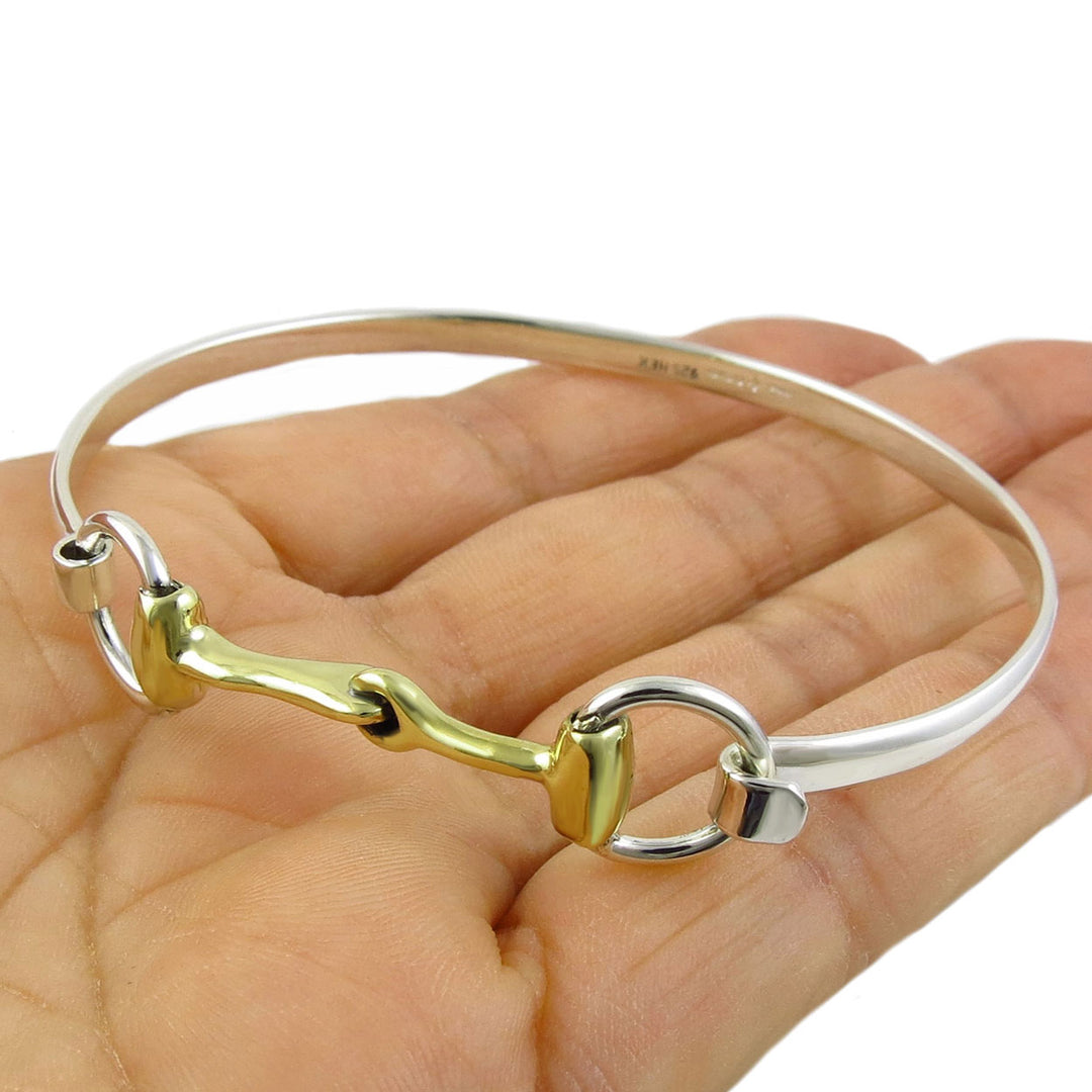 Two Tone Sterling Silver Double Snaffle Clip Bracelet