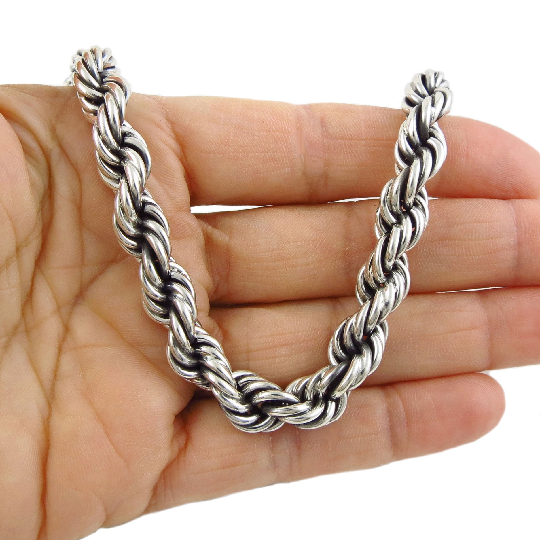 Chunky 925 Sterling Silver Twisted Rope Chain Bracelet