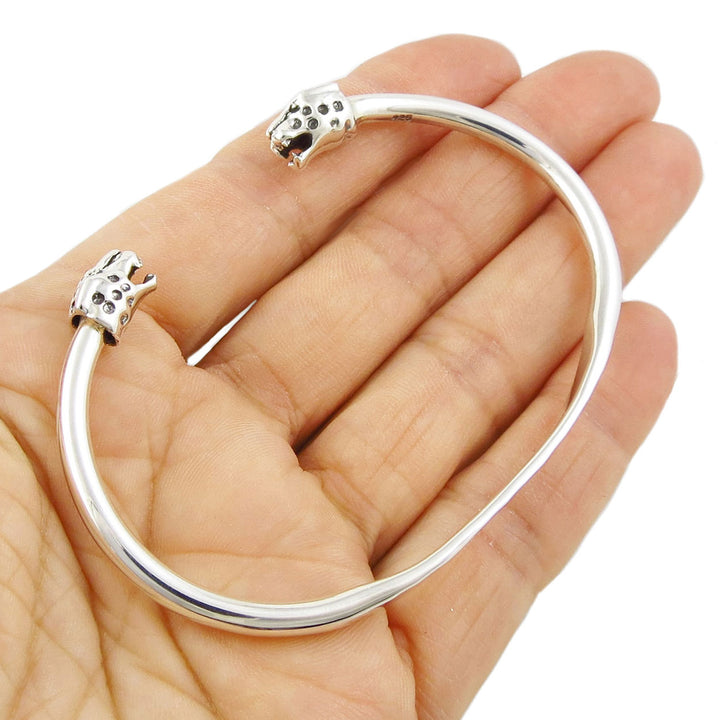 Leopard Head Sterling Silver Animal Bracelet