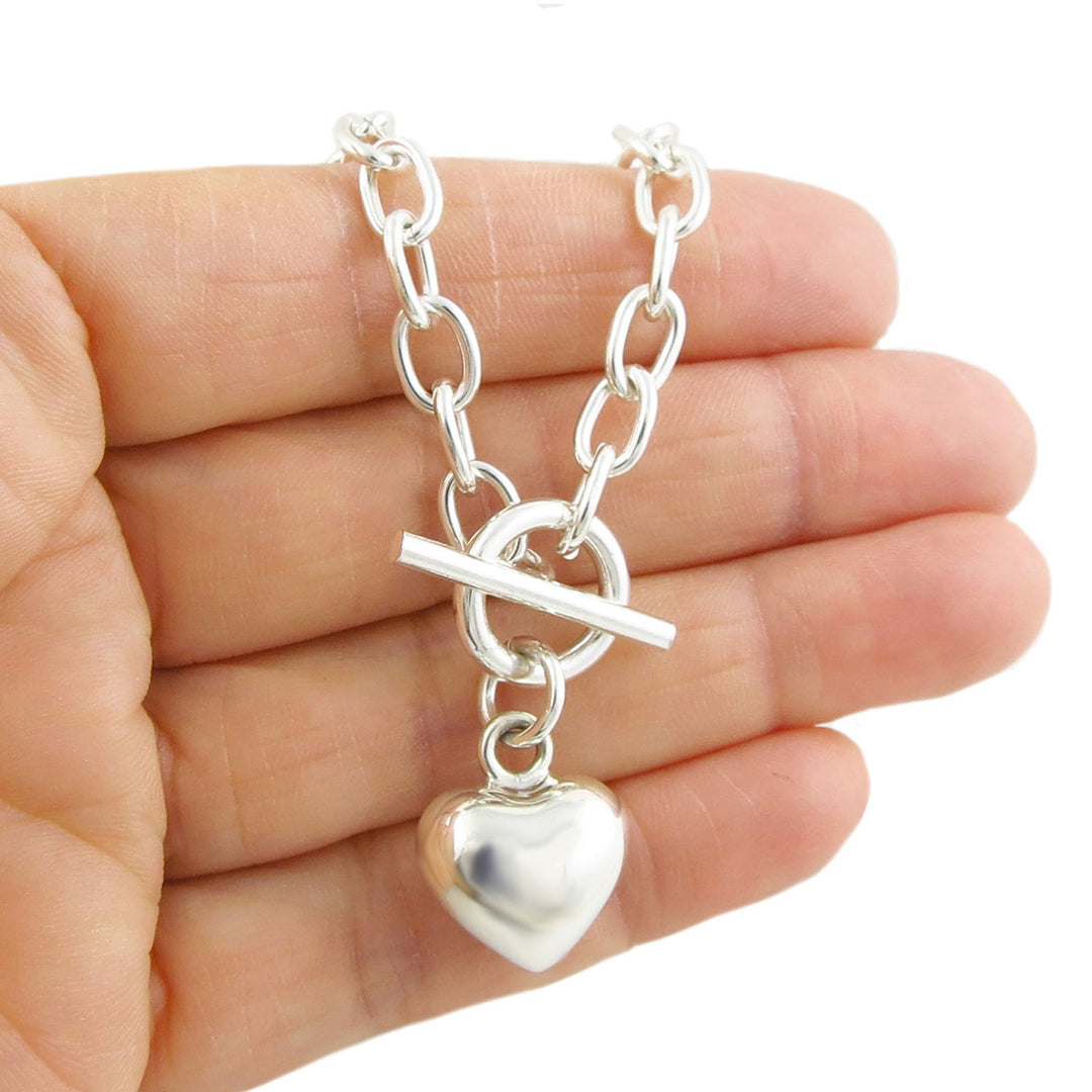 Sterling Silver Puff Heart Charm Bracelet