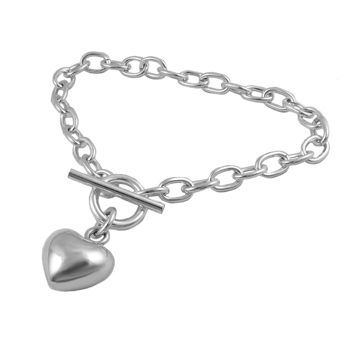 Sterling Silver Puff Heart Charm Bracelet