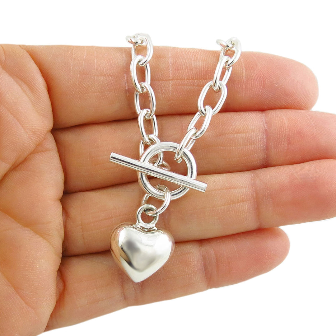 Sterling Silver Puff Heart Charm Bracelet