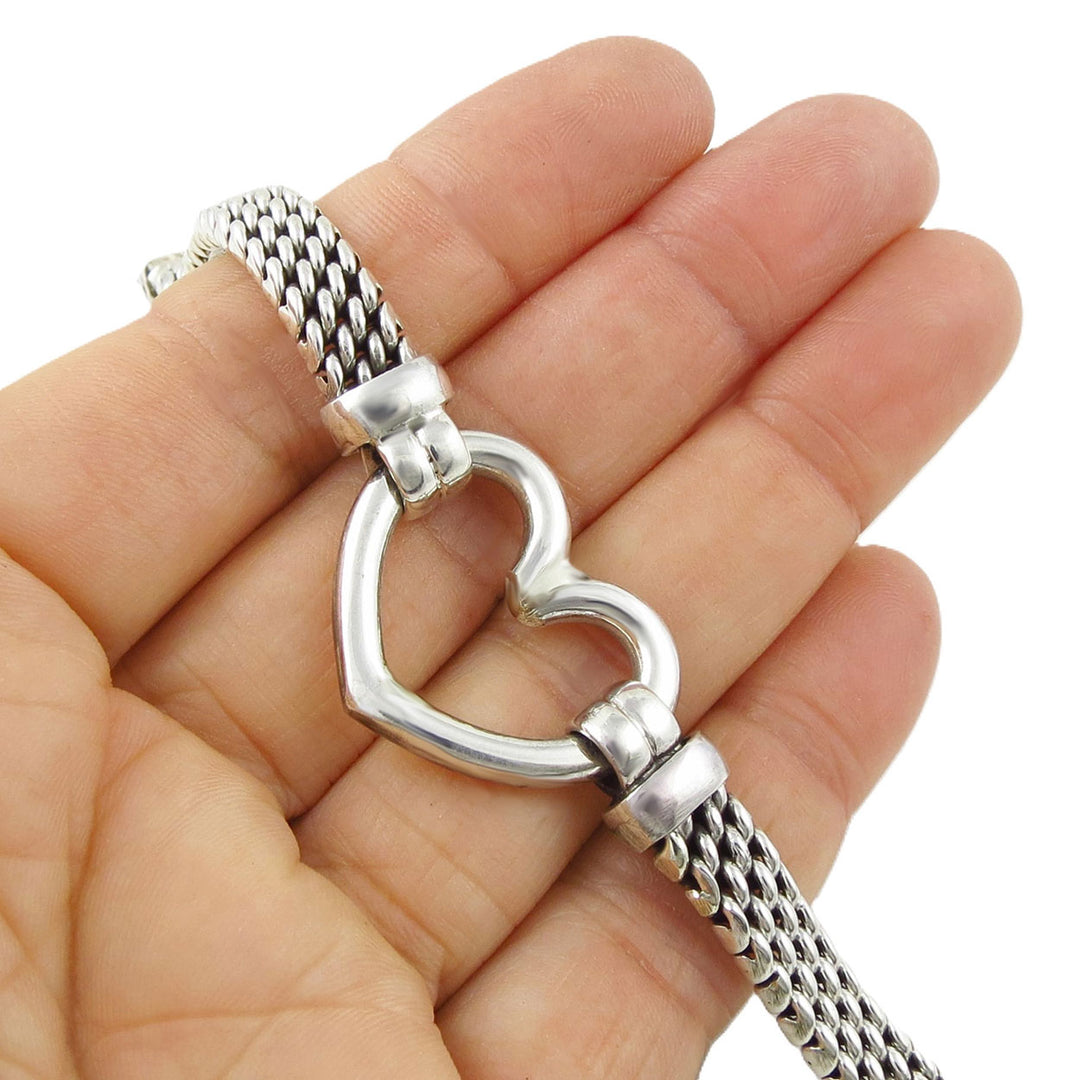 Ladies Love Heart Chain Bracelet in Sterling Silver